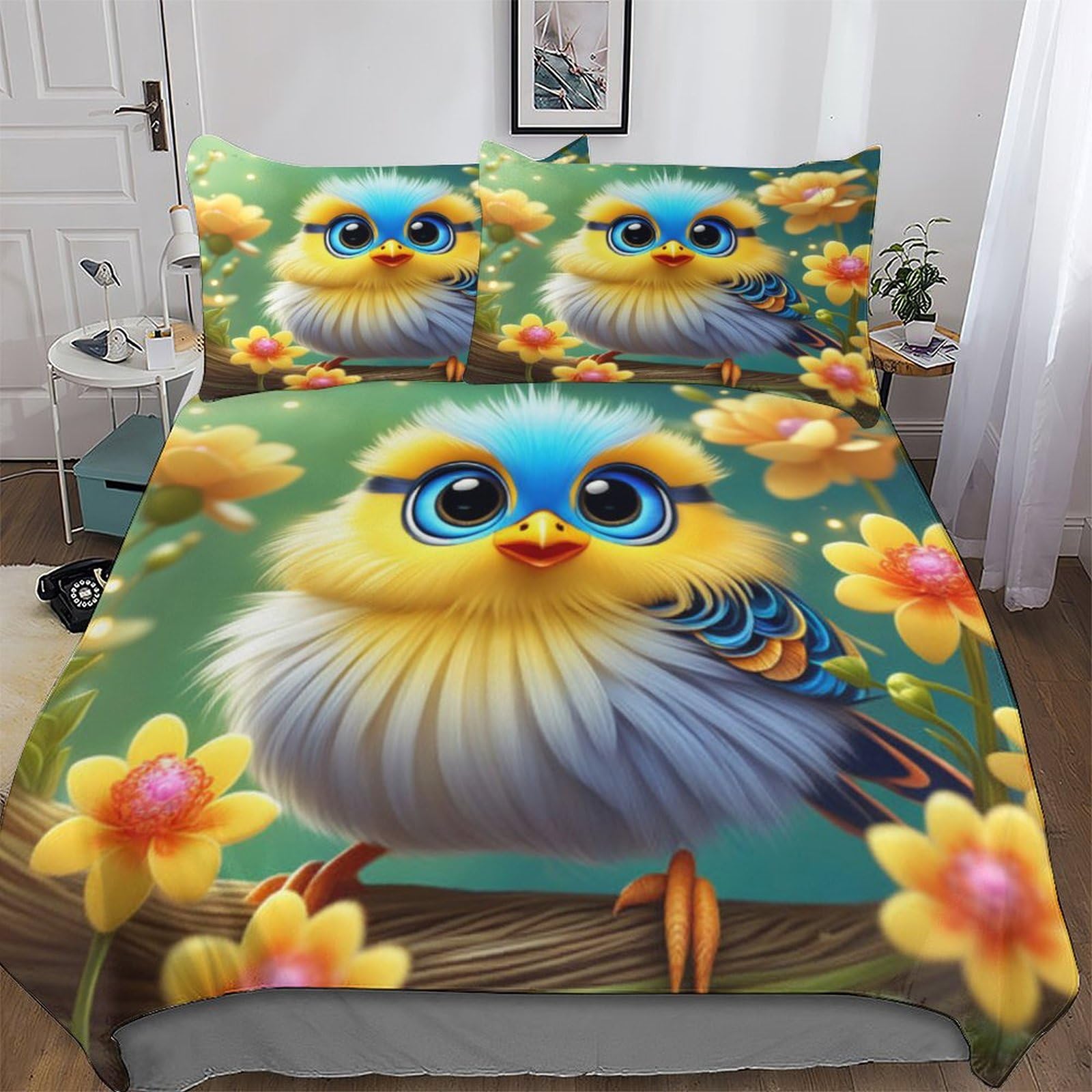 Parure de lit microfibre oiseau mignon 3D lavable et sans repassage
