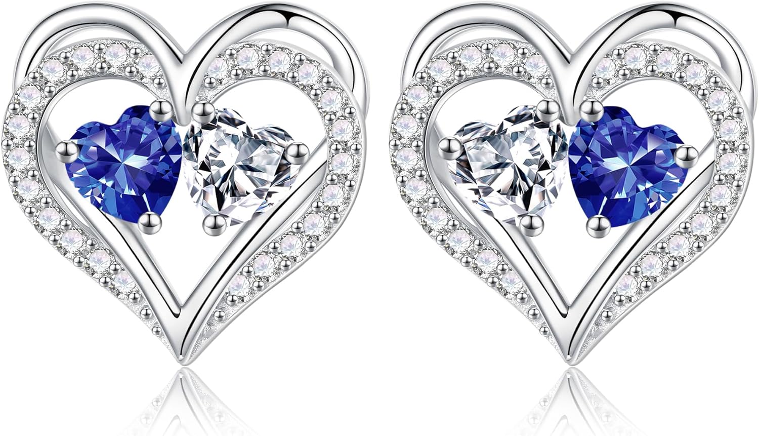 MOOSEA Moissanite Birthstone Stud Earrings for Women - Heart Cut Created 14K White Gold Plated December Birthstone 925 Sterling Silver Moissanite Earrings Birthday Mens Gifts for Personals