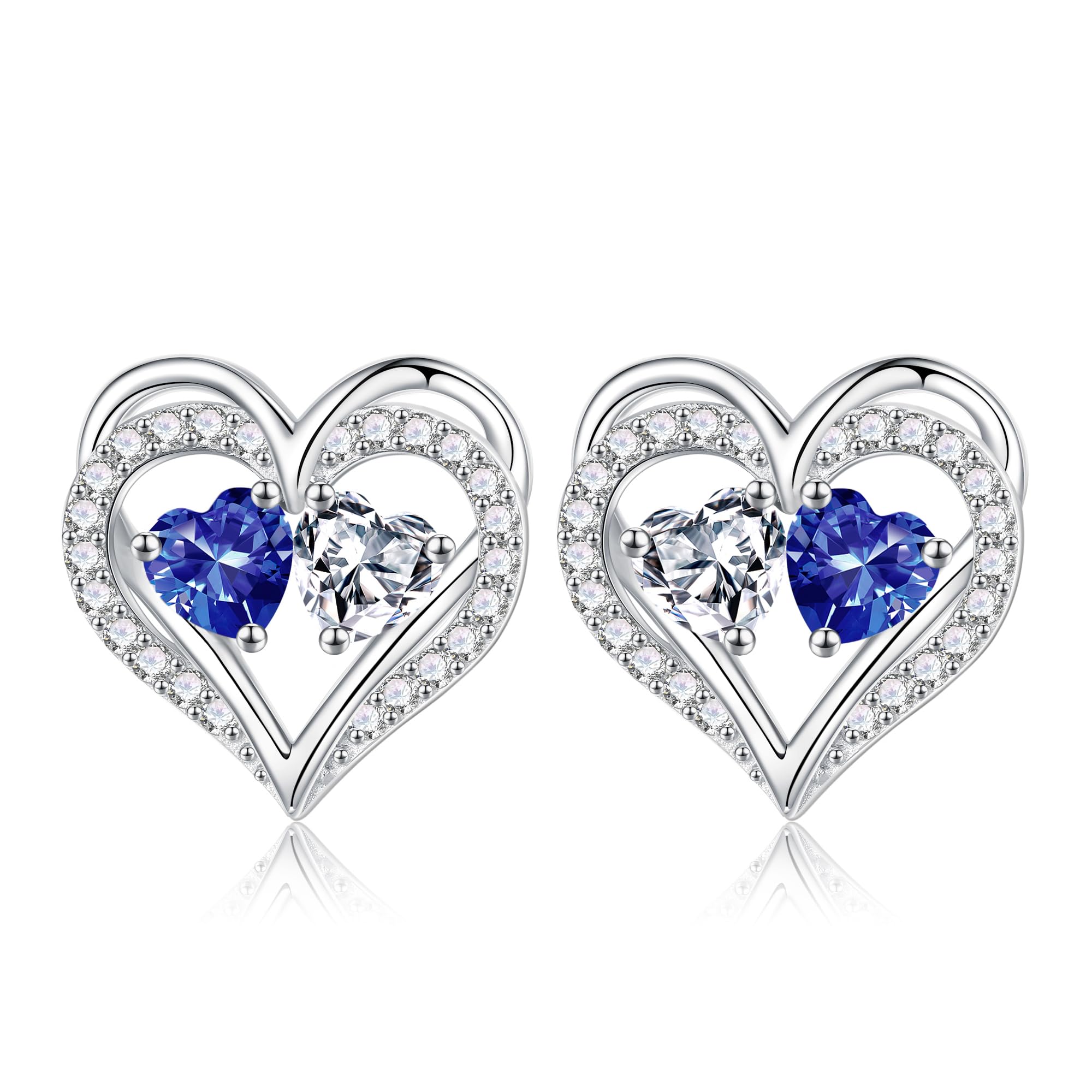 MOOSEA Valentines Day Gifts for Women - 925 Sterling Silver Heart Earring Anniversary Birthday Gifts for Women Wife Girlfriend Mom Birthstone