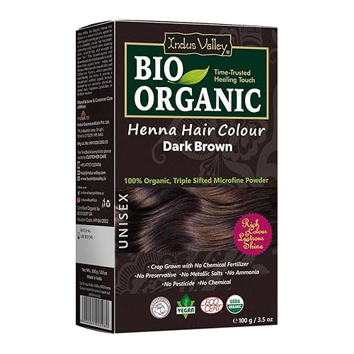Indus Valley Bio - Tinte de cabello de henna natural orgánico marrón oscuro, 3.53 onzas, cobertura de cabello 100% gris y tinte para el cabello de Indus Valley Bio - Tinte de cabello de henna natural orgánico marrón oscuro, 3.53 onzas, cobertura de cabello 100% gris y tinte para el cabello de