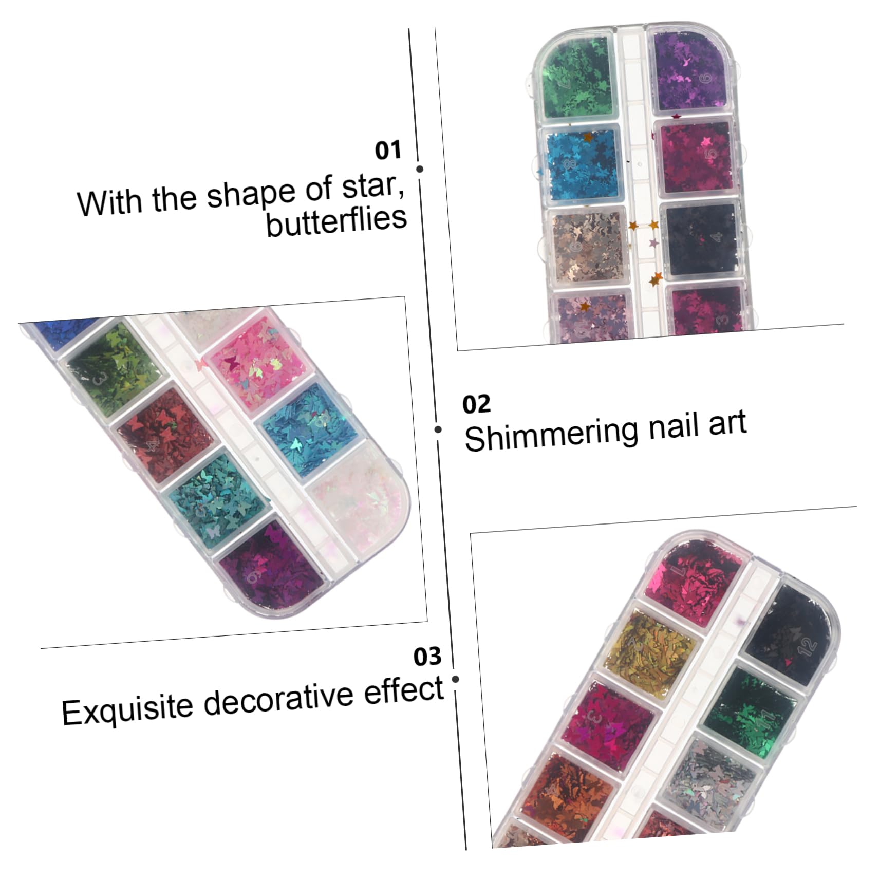 POPETPOP 12 Scatole Paillettes Per Nail Art Per Il Trucco Degli Occhi Adesivi Per Unghie Per Nail Art Adesivi Glitterati Adesivo Per Unghie Metallo Veloce Ragazza Lucidalabbra