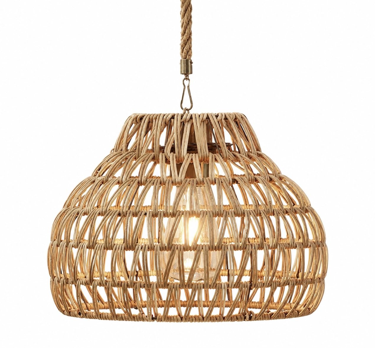 NEELAUK Solar Powered LED Hanging Lantern – Rattan Style Garden Light, Waterproof Outdoor Hanging Light, Warm White LED, 21cm