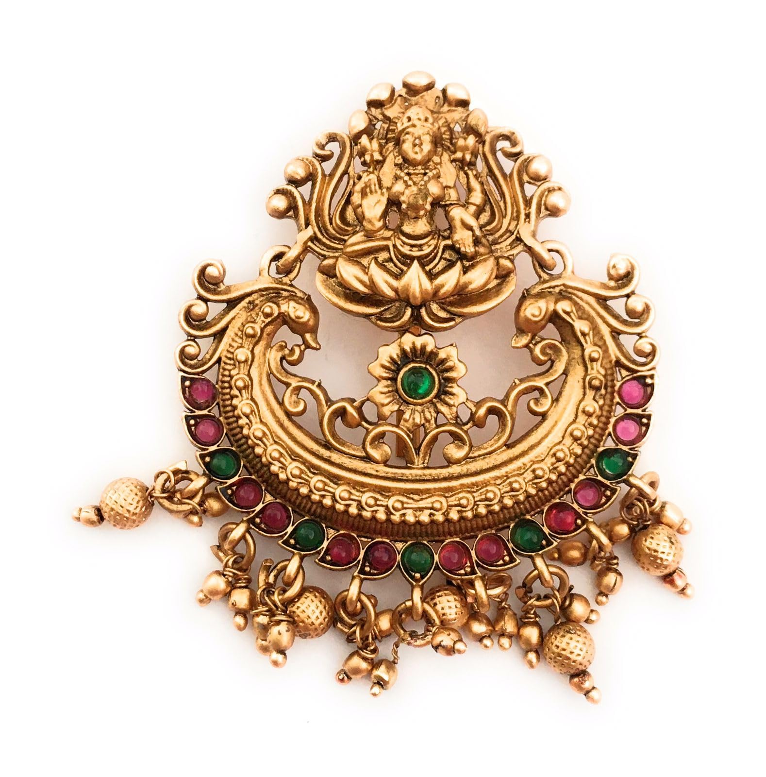 antique gold color finish jada billa (pack of 1) for women and girls with multi color stones small size wedding party fancy juda pins center clips traditional bun pins hair clips for children-image-7