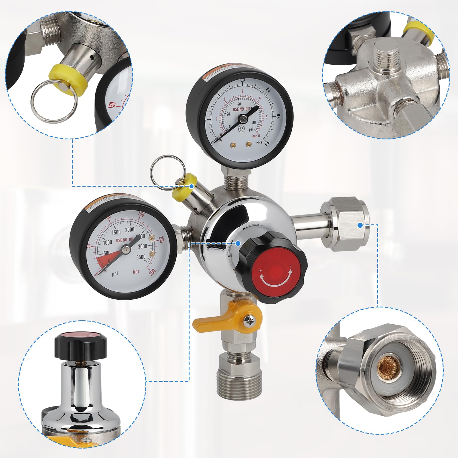 Homebrew Fust CO2 Regulator Met Dubbele Manometers & Instelbare