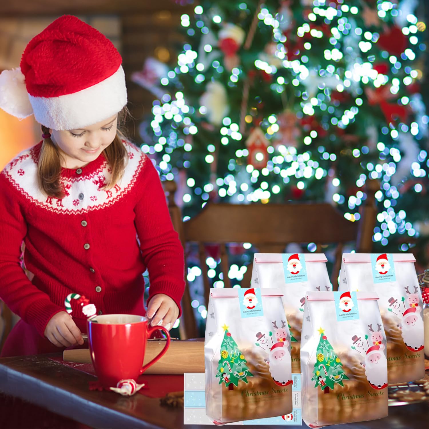 Sacchetti di Biscotti di Natale, 50 Pezzi Sacchetti Regalo Natale con Adesivi, Sacchetti Caramelle Natalizi, Sacchetti di Cellophane Natalizio Trasparenti, per Natale, Nozze, Festa Compleanno