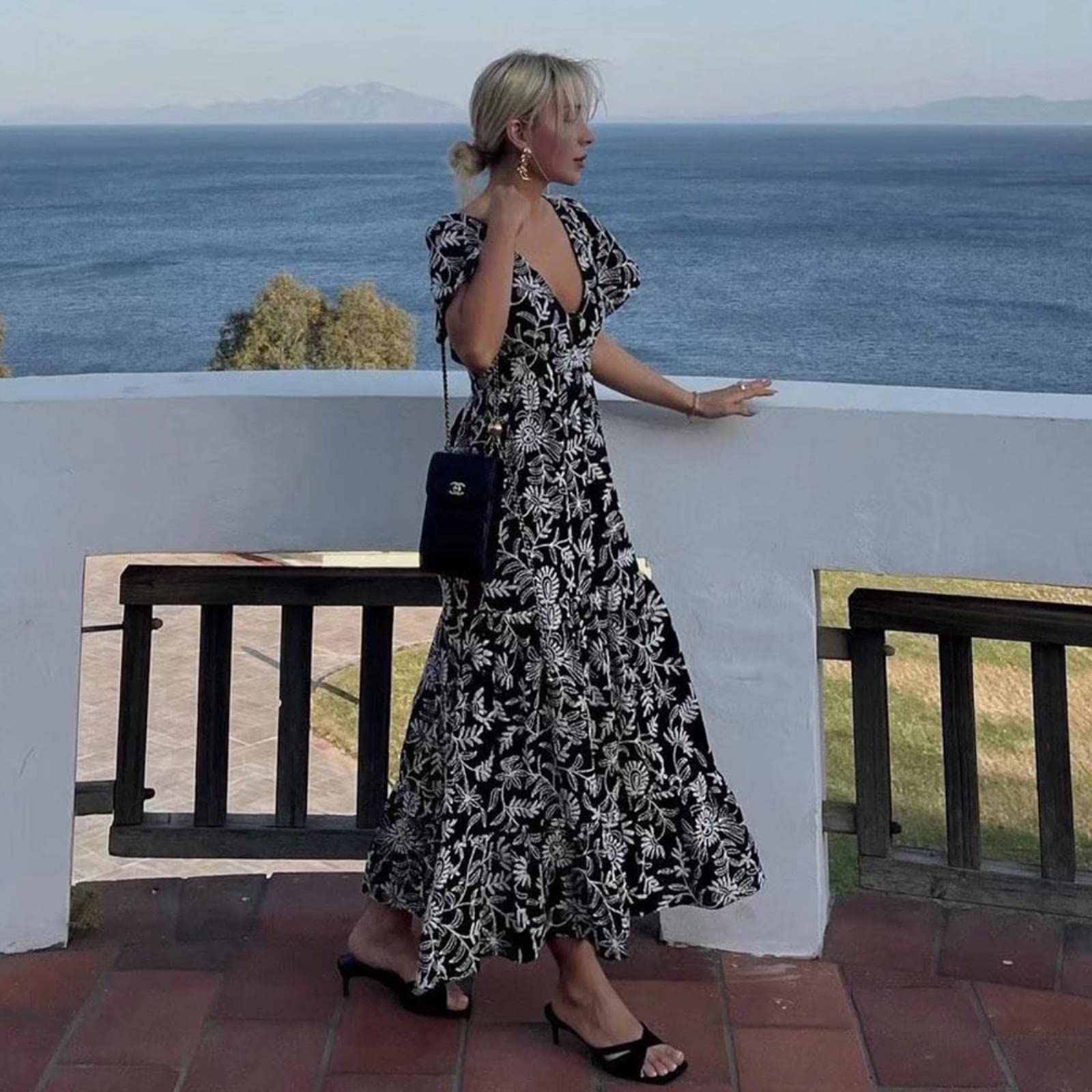 Vestido largo bordado de las mujeres manga corta con cordones espalda elegante dama elegante vestidos largos femenina bata