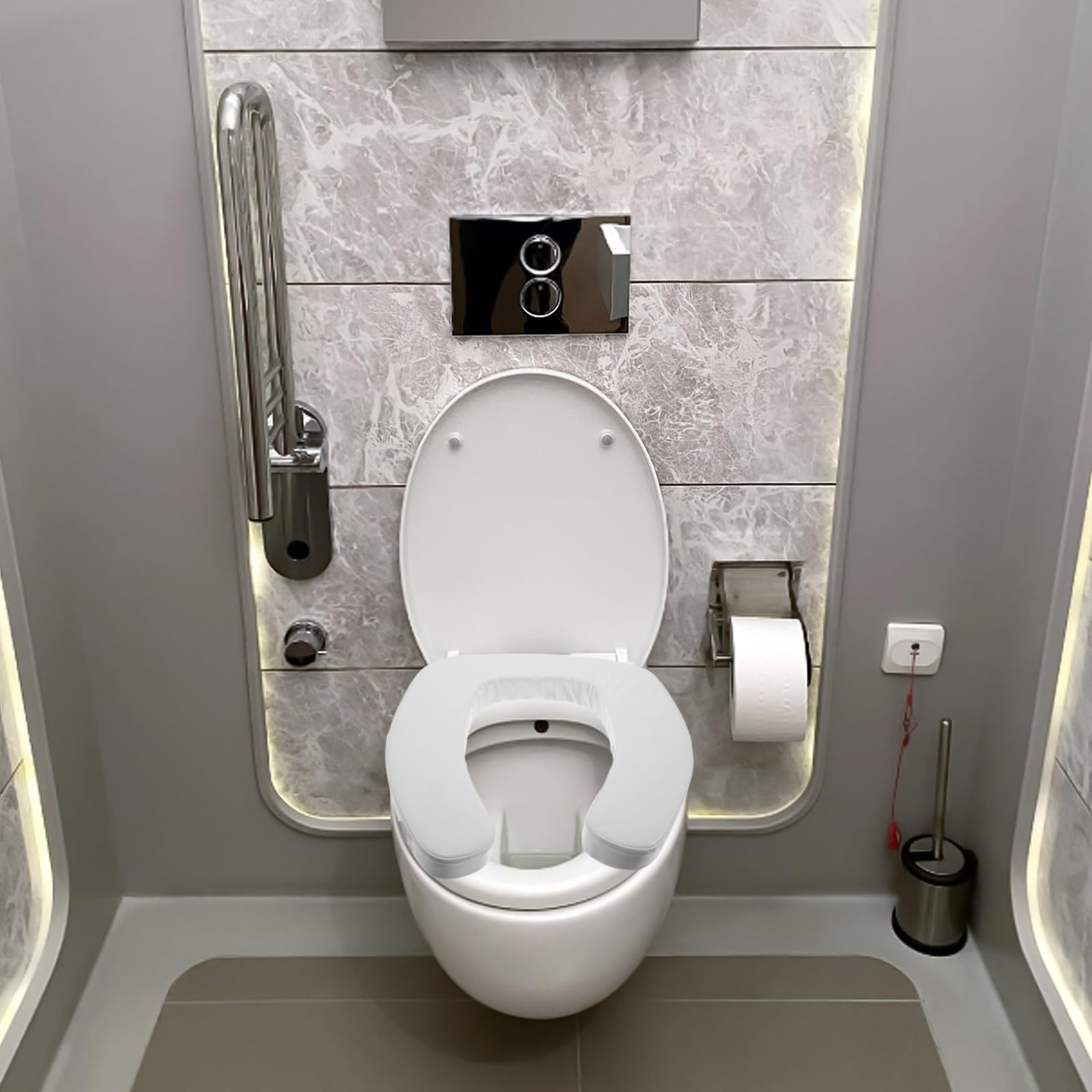 HEMOTON Copriwater Rialzato Imbottito Spesso da 4,3 Cm per Anziani, Cuscino Lavabile Antiscivolo Compatibile Wc Standard, Ausilio Mobilità per Bagno e Viaggi