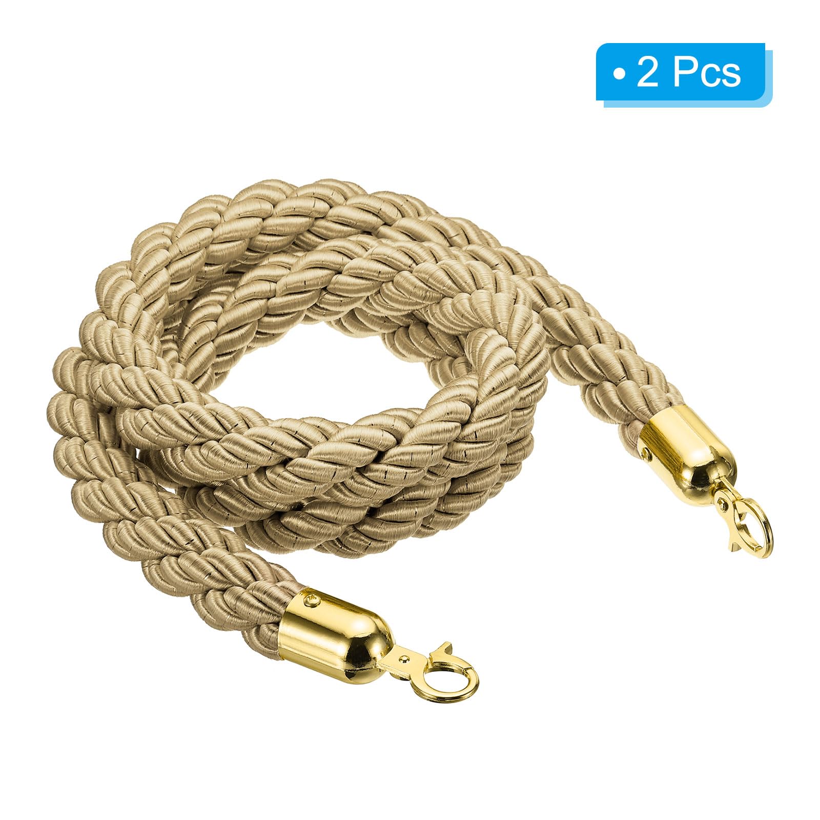 PATIKIL Puntal Cuerda, 2 Paquete 1,5 m/5 Pies Barrera Cuerda Poste Retorcido Cuerdas con A Presión Gancho para Poste Soporte Cola Divisor, Dorado Gancho, Champán Oro Cuerda