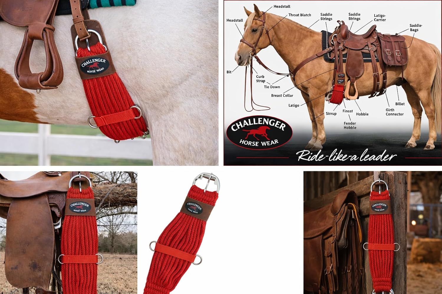CHALLENGER Horse 24" Western 27 Strand Double Weave Red Mohair Roper Cinch 97RT07RD-24