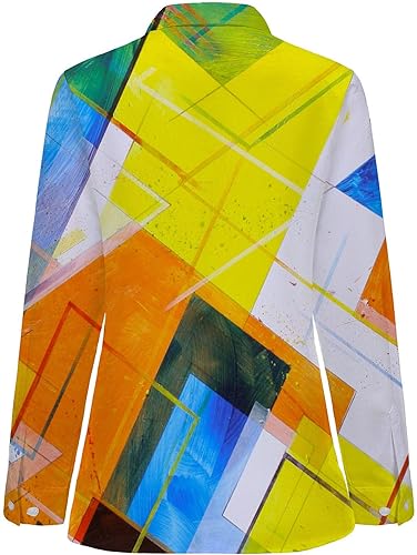 Miniatura 6 de Blusas elegantes para mujer, 2022, con estampado geométrico, de manga larga, con solapa, con botones, divertida, holgada, casual, para el otoño