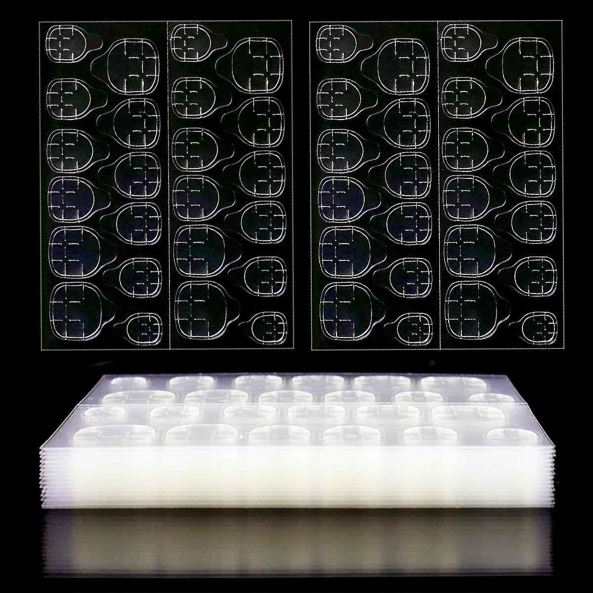 480Pcs (20 Feuilles) Autocollants à Ongle Double Face, Autocollant d'Ongle Adhésif Transparent, Patch Faux Ongles Autocollant d'Ongle de Colle pour Manucure de Nail Art