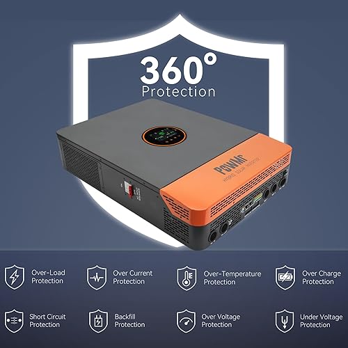 Miniatura 5 de PowMr Inversor solar híbrido de 12000 W, inversor de fase dividida de 48 V a 120/240 V, con MPPT de 200 A, potencia máxima de 24000 W, PV máximo 6.6