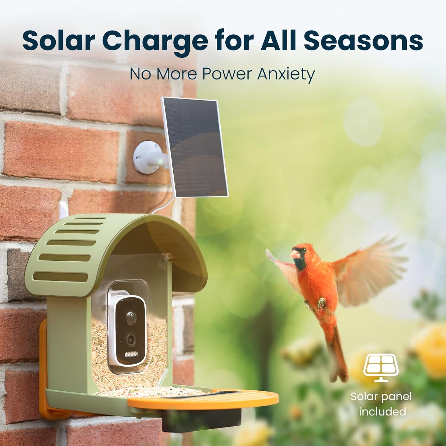 Smart Bird Feeder with Camera, 2.5K UHD Bird Feeder Camera Solar Powerd, Sensitive AI Identification, Instant Alerts Capture Video, IP66 Waterproof for Outdoor, Ideal Gift, Green