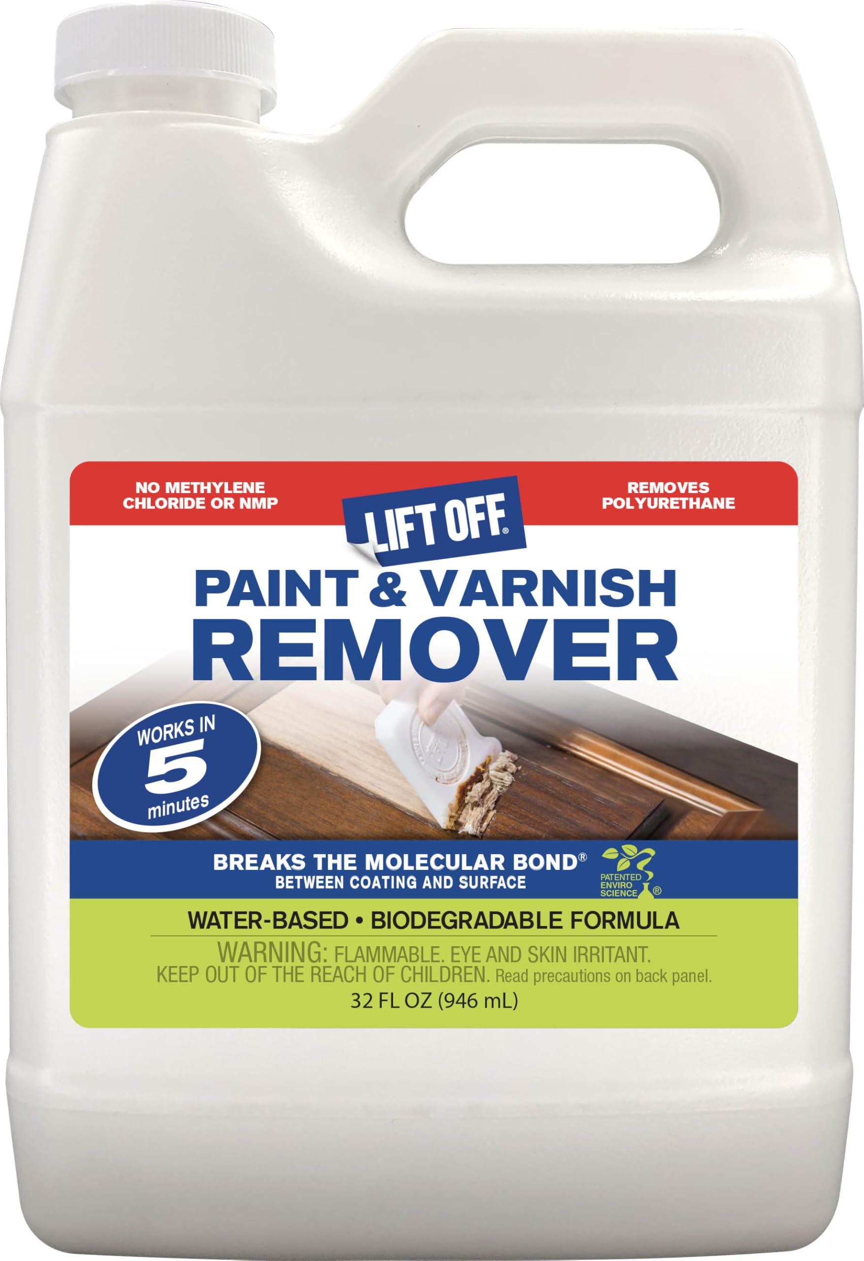 - 41132 32-Ounce Paint and Varnish Remover for Wood Stain, Solvent Paint, Lacquers, Polyurethane Works on Cabinetry, Furniture, Wood and More Water-Based, Pack of 1