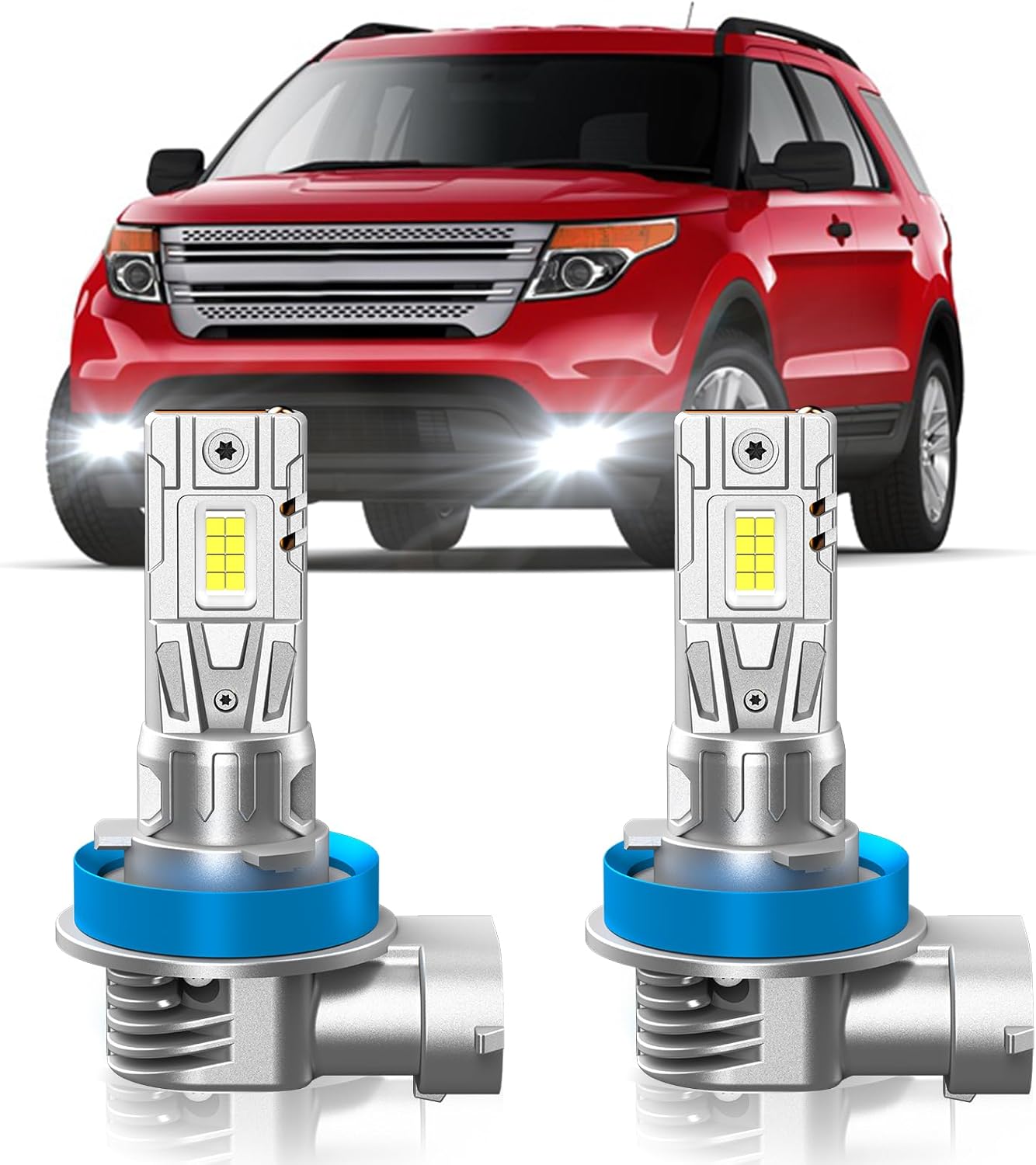 Fit for Ford Explorer 2011-2015 Fog Light Bulbs or DRL, 6000K Cool White 700% Brightness, Real 1:1 Size Plug and Play, Pack of 2