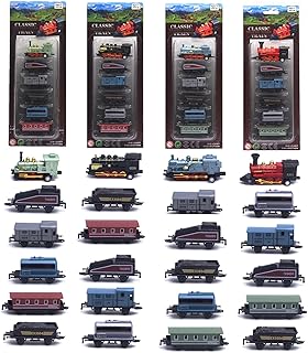 CORPER TOYS 4 Packs (24 Pieces) Pull Back Model Diecast Mini Train Toys Playset for 3 4 5 6 Year Old Boys Girls, Steam Train with Linkable Cars for Birthday Gifts