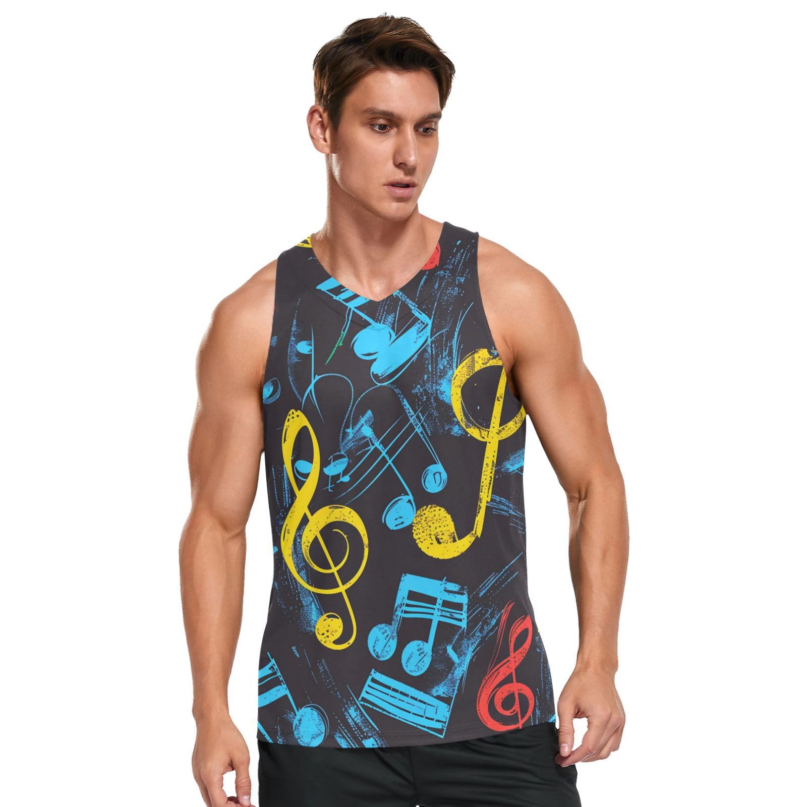 Graffiti Music Note Quick Dry Tank Tops for Men Summer Men's Sleeveless Vest Tee Lightweight Comfy Summer Basic