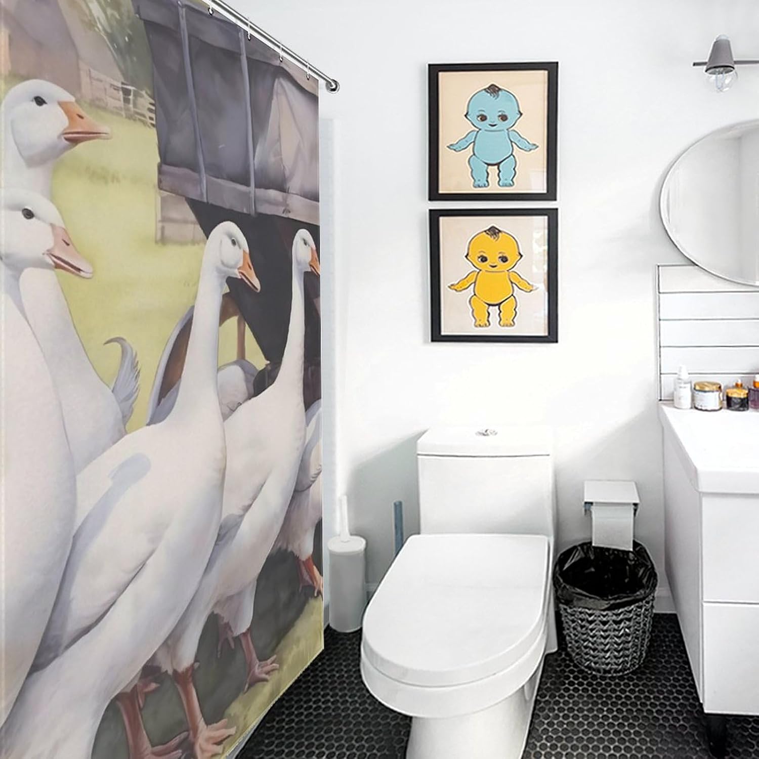 Geese Leisure Time Funny Shower Curtains Washable Bath Curtain Liner with Hooks for Bathroom Bath Tubs