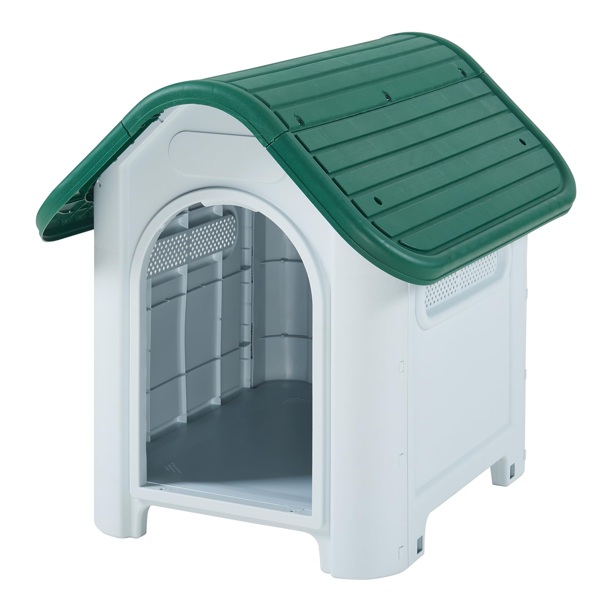 [en.casa] Cuccia per Cani di Piccola Taglia in Plastica Casetta da Interno e Esterno con Prese d'Aria e Pavimento Rialzato 75 x 59 x 66 cm - Bianco/Verde