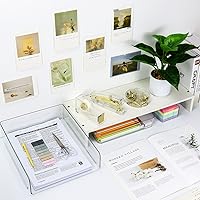 Vista 7 de Buqoo Porta notas adhesivas acrílicas doradas con 5 paquetes de notas adhesivas, grapadora y dispensador de cinta con removedor de grapas, tijera