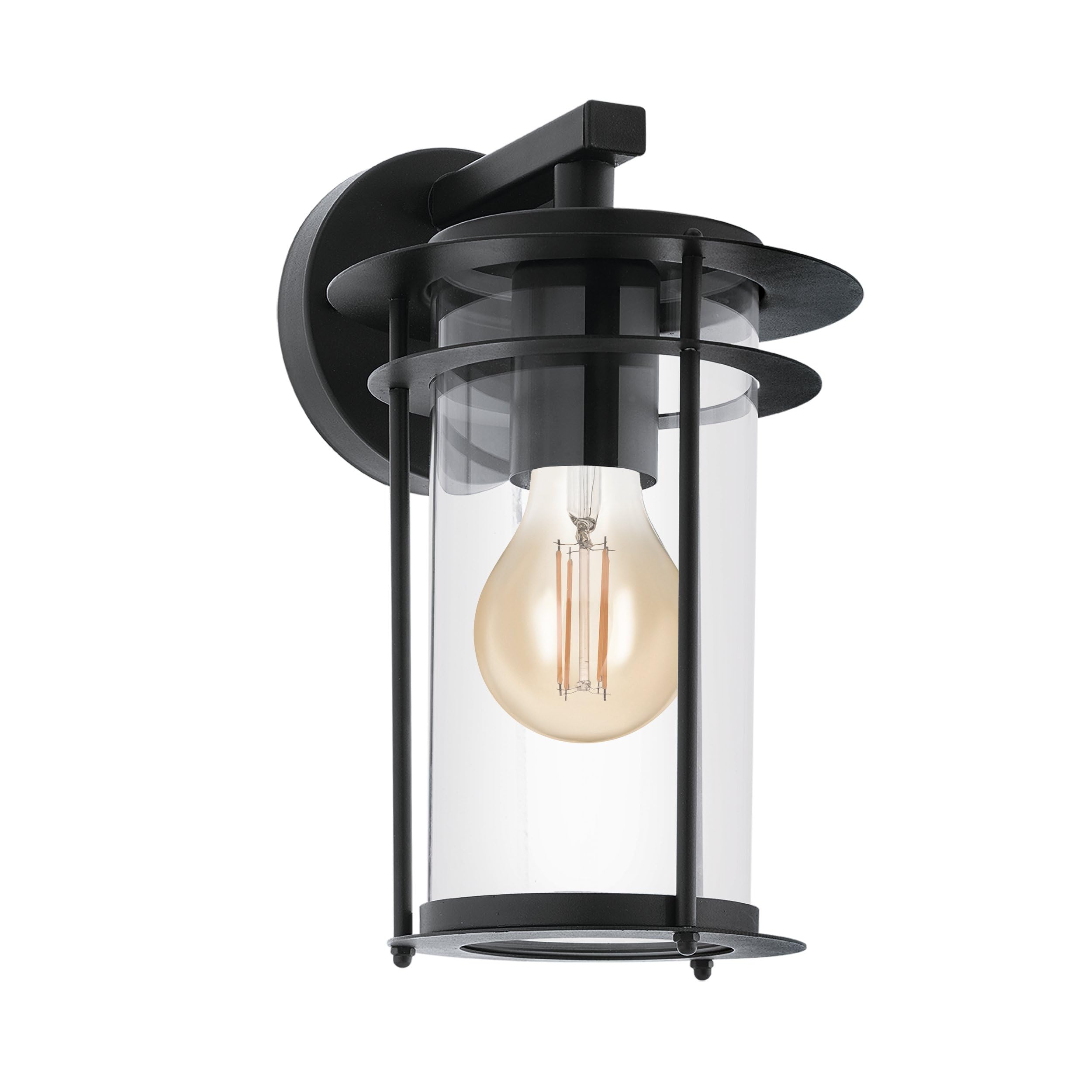 Eglo Black Valdeo Clear Metal & Glass Ip44 Outdoor Wall Light In