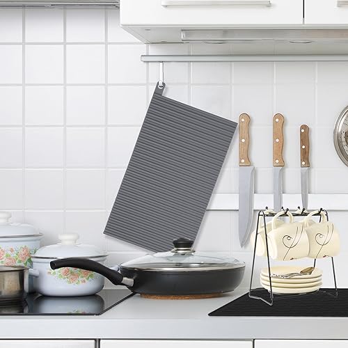 Miniatura 4 de GeeRic Tapete de secado de platos, tapete de silicona resistente al calor de 12 x 7 pulgadas para encimera de cocina, tapete antideslizante para