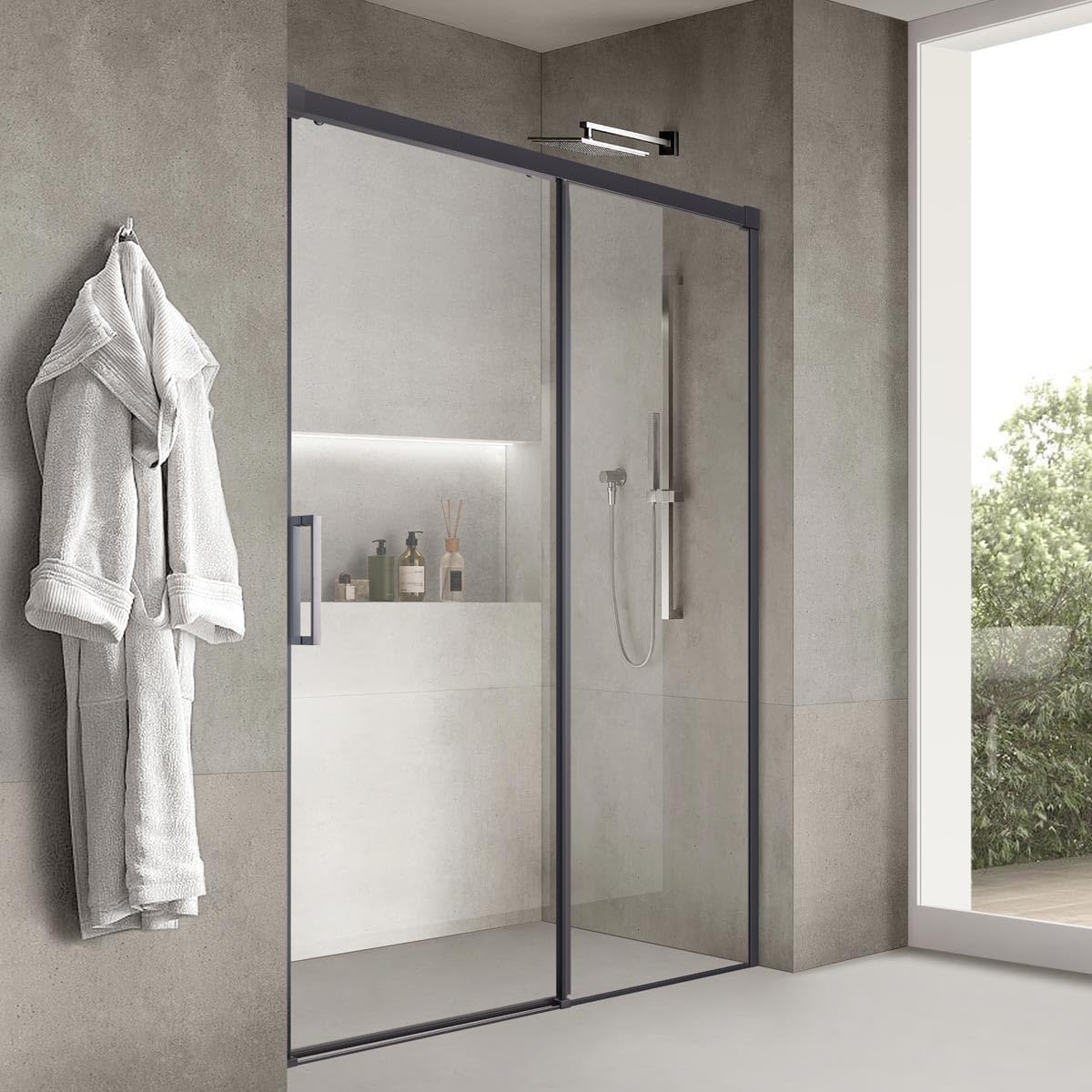 Yellowshop - ZEN Porta doccia scorrevole vetro trasparente anticalcare 8 mm cm 100-120-140-160 H 200 telaio Nero opaco (Nero, 160 cm)