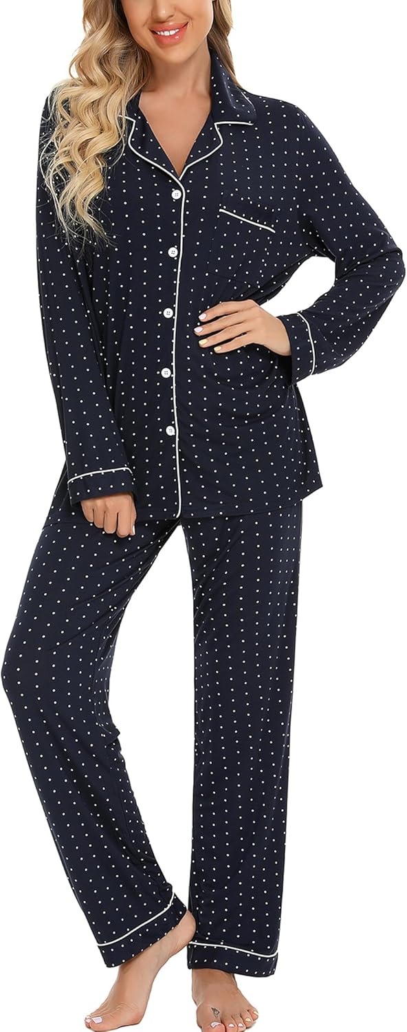 Leikar Button Up Pajama Set For Women Long Sleeve Shirt And Pajama Pants Soft Pjs Lounge Sets - Image 4