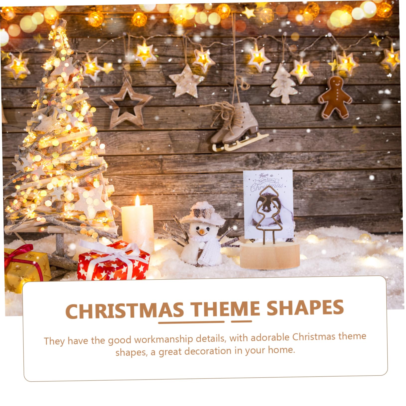 24piezas Soporte De Notas De Navidad Clips De Madera y Forma De Árbol y Estrella Portacartas Para Decoración De Mesa Fiestas