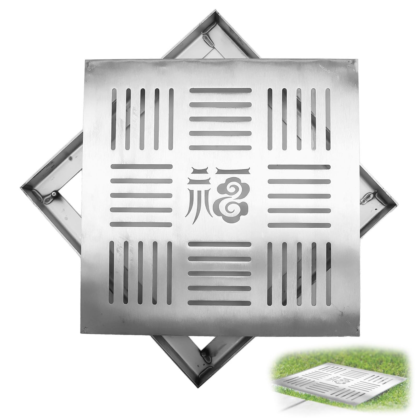 GJMSSMY 304 Stainless Steel Square Manhole Cover, Rectangular Flush Septic Lid, Outdoor Rainwater Drain Cover for Garden, Patio, Garage, Courtyard (20x20x3cm/8x8x1.2in)