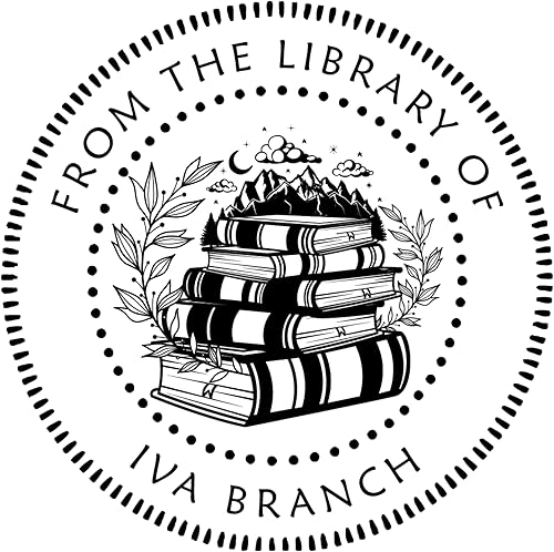 Ex Libris - Sello de libro de montaña, sello personalizado para biblioteca con mango de madera autoentintado de goma con monograma (natural)