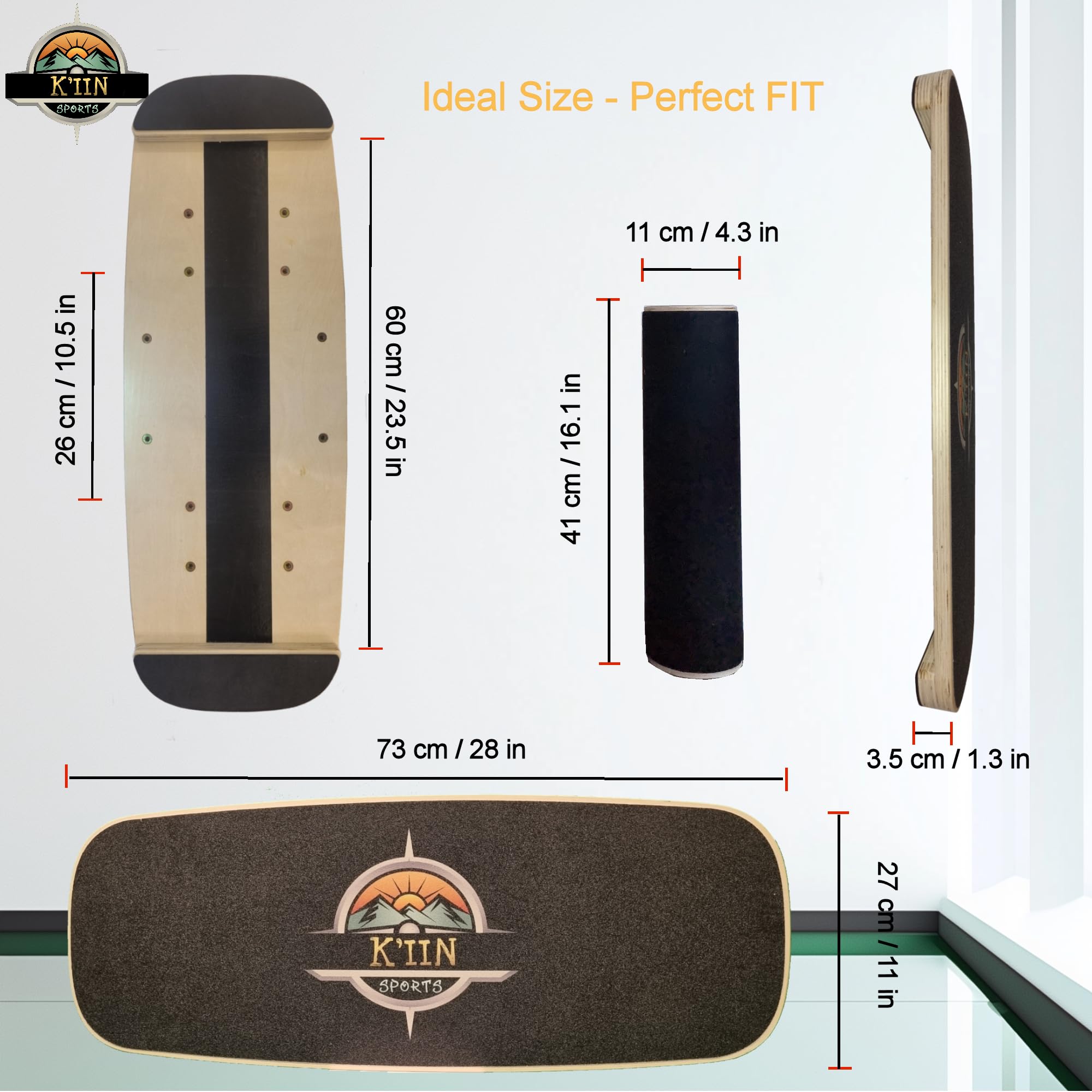 Balance Board Trainer mit verstellbaren Stoppern – Kernübung und Stabilitätstraining – Trainingsgerät für Kinder und Erwachsene – Balance-Board aus Holz für Therapie, Surfen, Skate, Yoga und Fitness