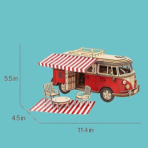 Miniatura 7 de Rompecabezas mecánico de madera 3D, 242 piezas DIY 3D Camper Van Kit de construcción de modelo de madera, regalos de cumpleaños para niños,