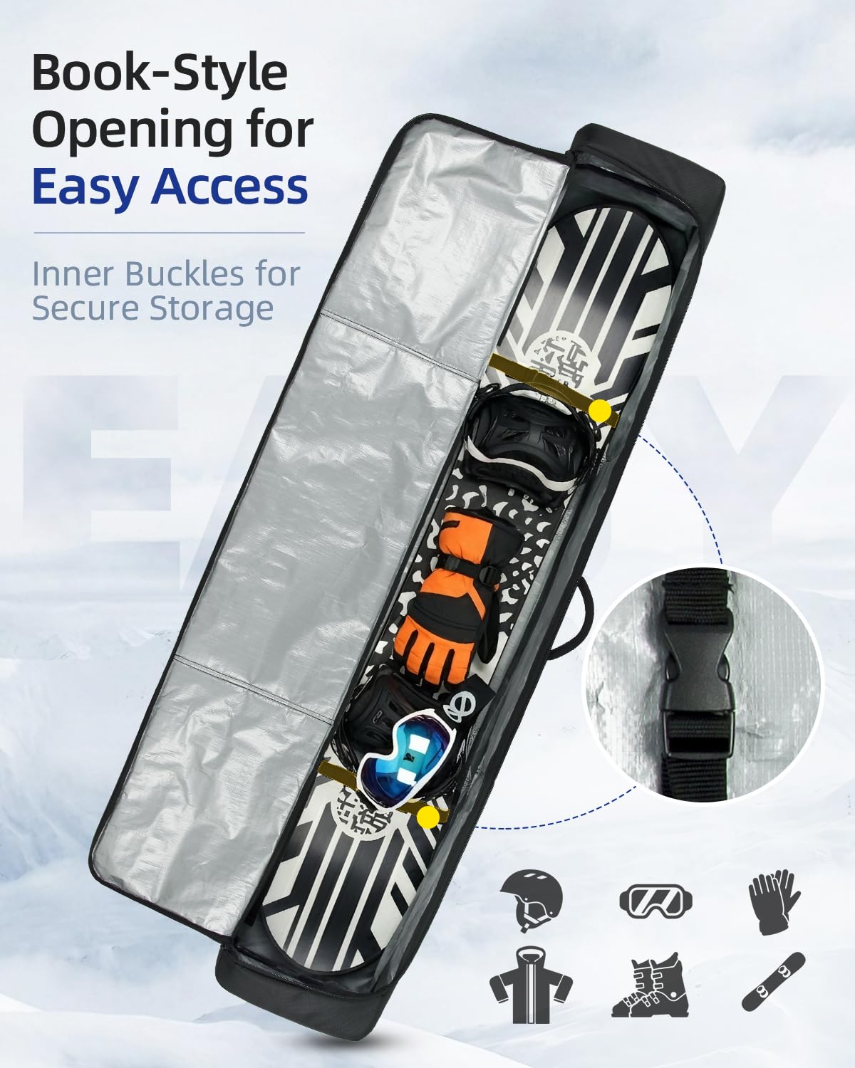 Abahub Funda de Esquís y Bolsa de Snowboard Acolchada e Impermeable - Funda Tabla Snowboard hasta 153 cm, con Correa Ajustable - para Hombre y Mujer, Ideal para Viaje