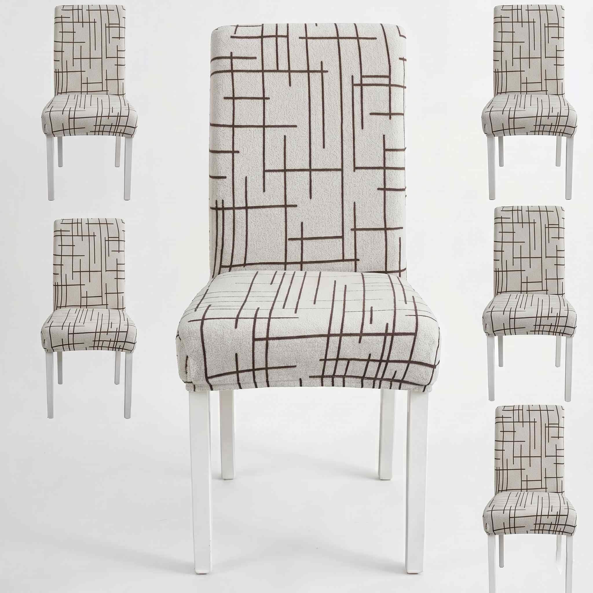 Styleys Jacquard Chair Cover Set of 6 for Dining Table | Waterproof Dining Chair Covers | Stretchable Dining Table Chair Cover 6 Seater | Premium Chair Covers for Home & Hotel - Brown Grid, BOFQYT-3-image-46