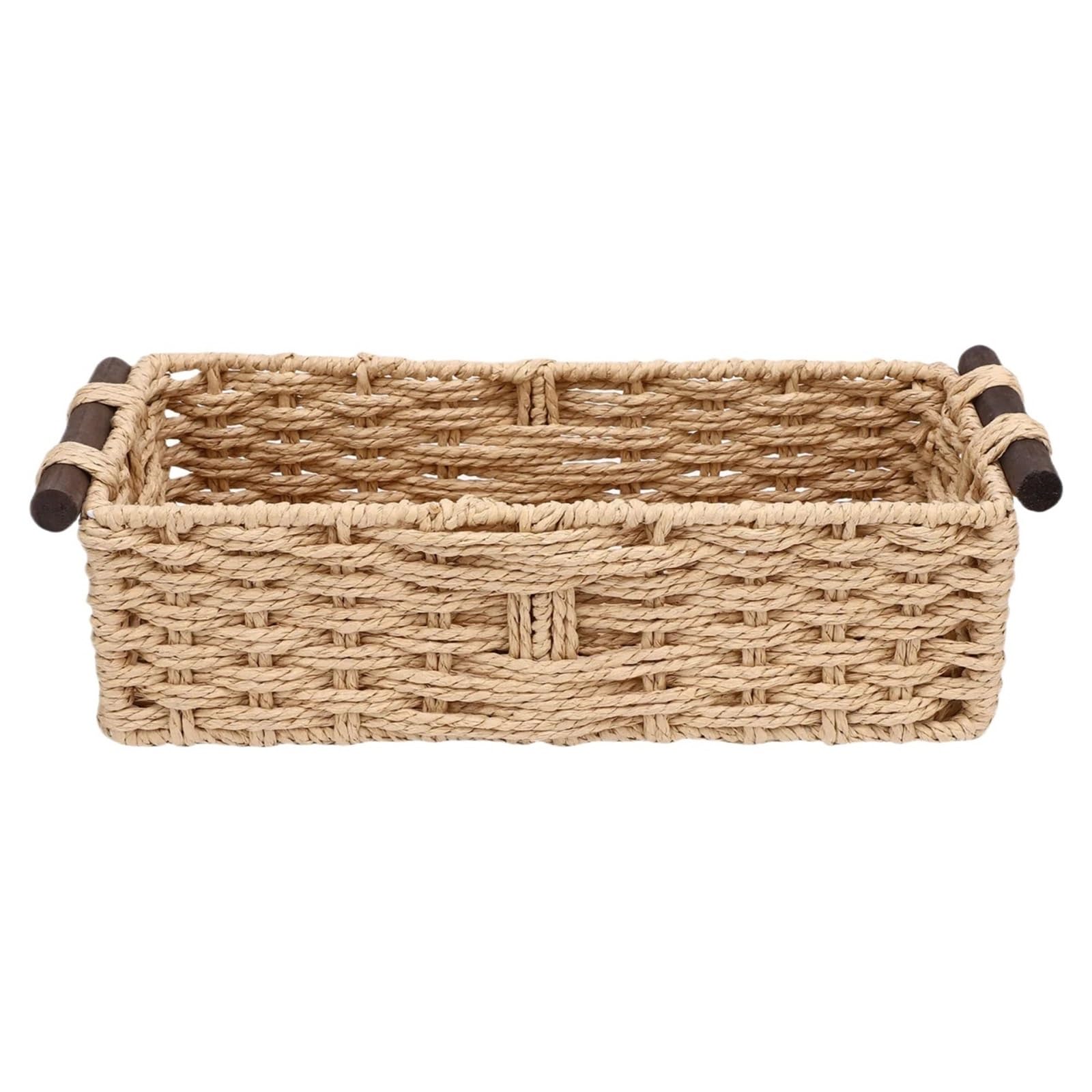 wicker basket storage Toilet Paper Basket Handmade Decorative Cabinet Organizer Breathable Wooden Handles Portable Rope For Countertop(Color1)