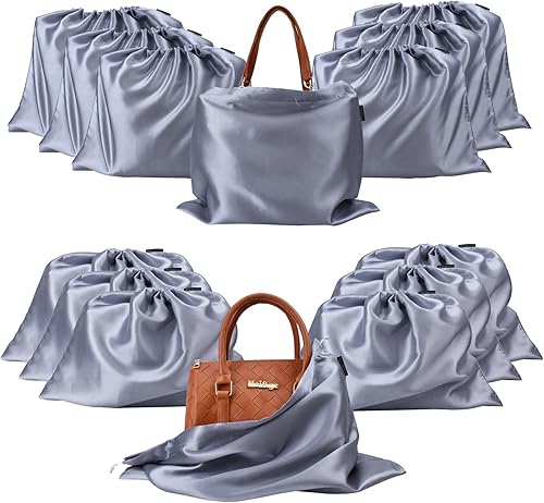 GONGKANGYUAN 12 bolsas antipolvo para bolsos y bolsos, organizador de almacenamiento de bolsos de satén con cierre de cordón protector de bolso