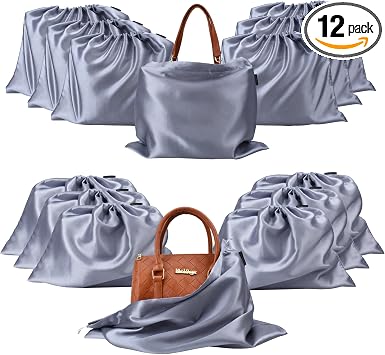 GONGKANGYUAN 12 Pcs Dust Bags for Purses and Handbags Satin Purse Storage Organizer With Drawstring Closure Handbag Protector Grey