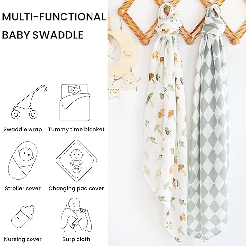 Miniatura 3 de LifeTree Manta de muselina neutra para niños y niñas, súper suave, 70% viscosa de bambú y 30% algodón, grande de 47 x 47 pulgadas, a cuadros y seta,