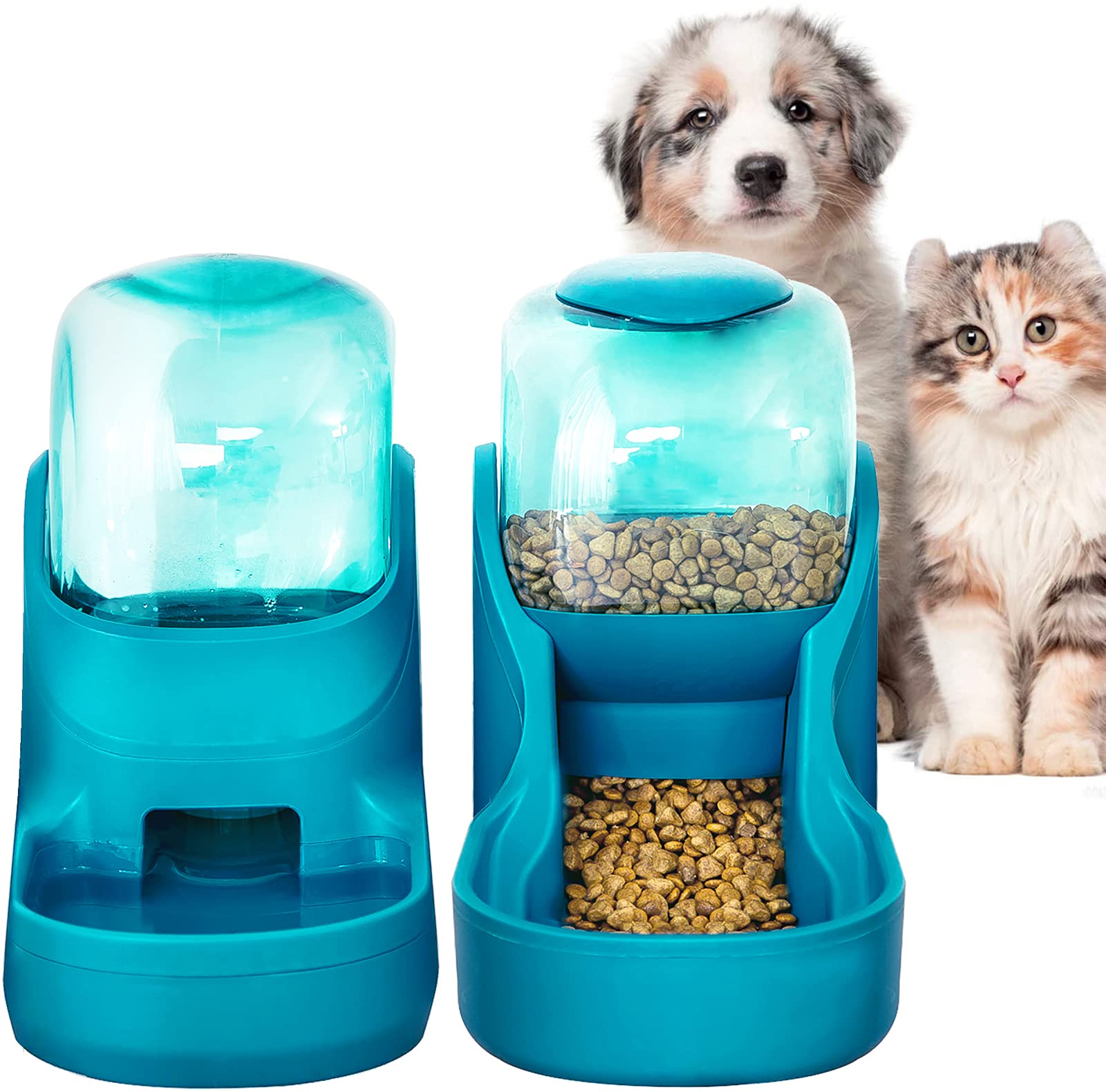 Pets Feeder Set Dog Feeder Cats Feeder with Water Dispenser Automatic Gravity Big Capacity Pets Feeder Auto for Small Medium Big Cats Dogs (Blue)
