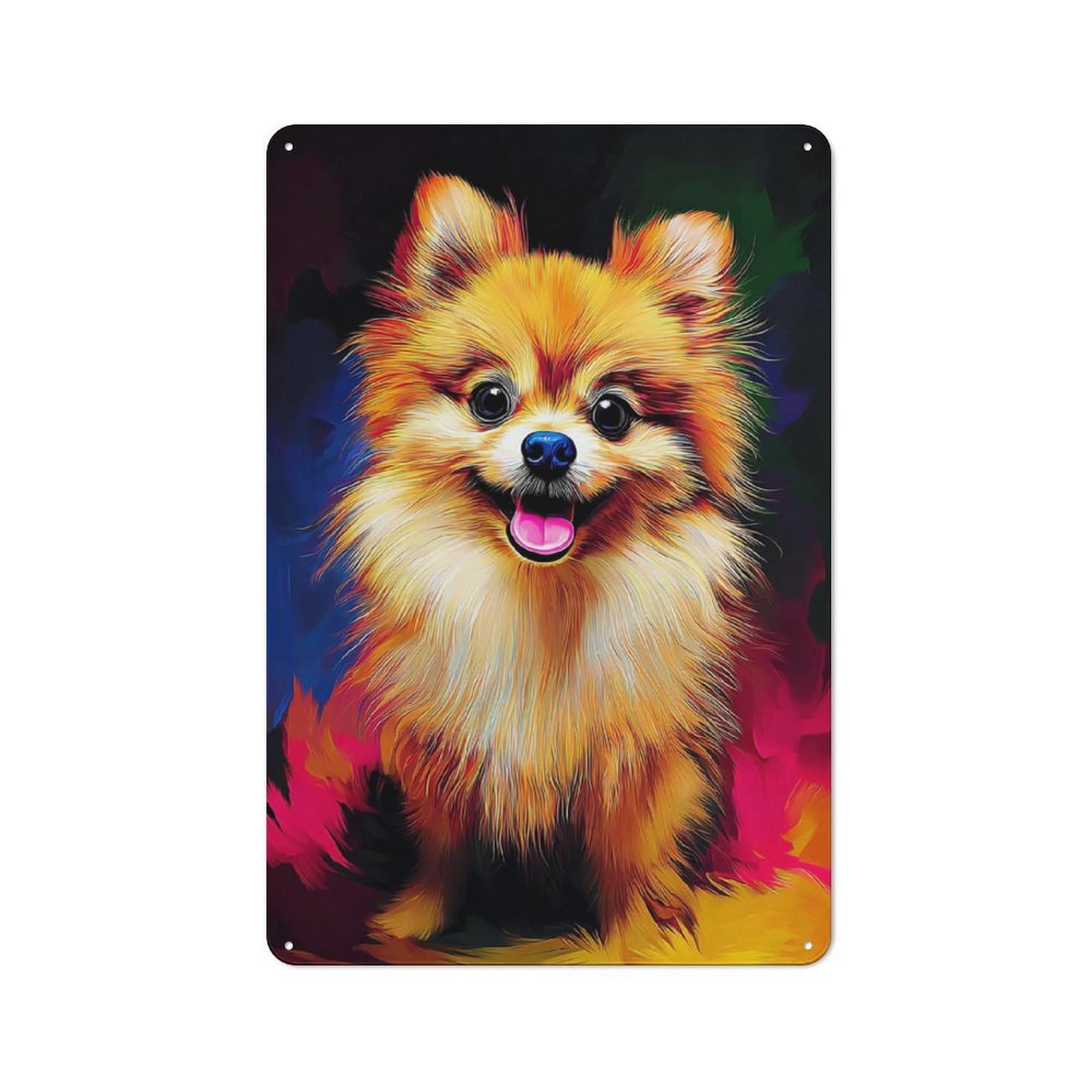 Junmoney Colorful Pomeranian Portrait Classic Metal Sign 30X20cm Featuring Bar Wall Plaque For Diner, Restaurant, Shed Or Kitchen