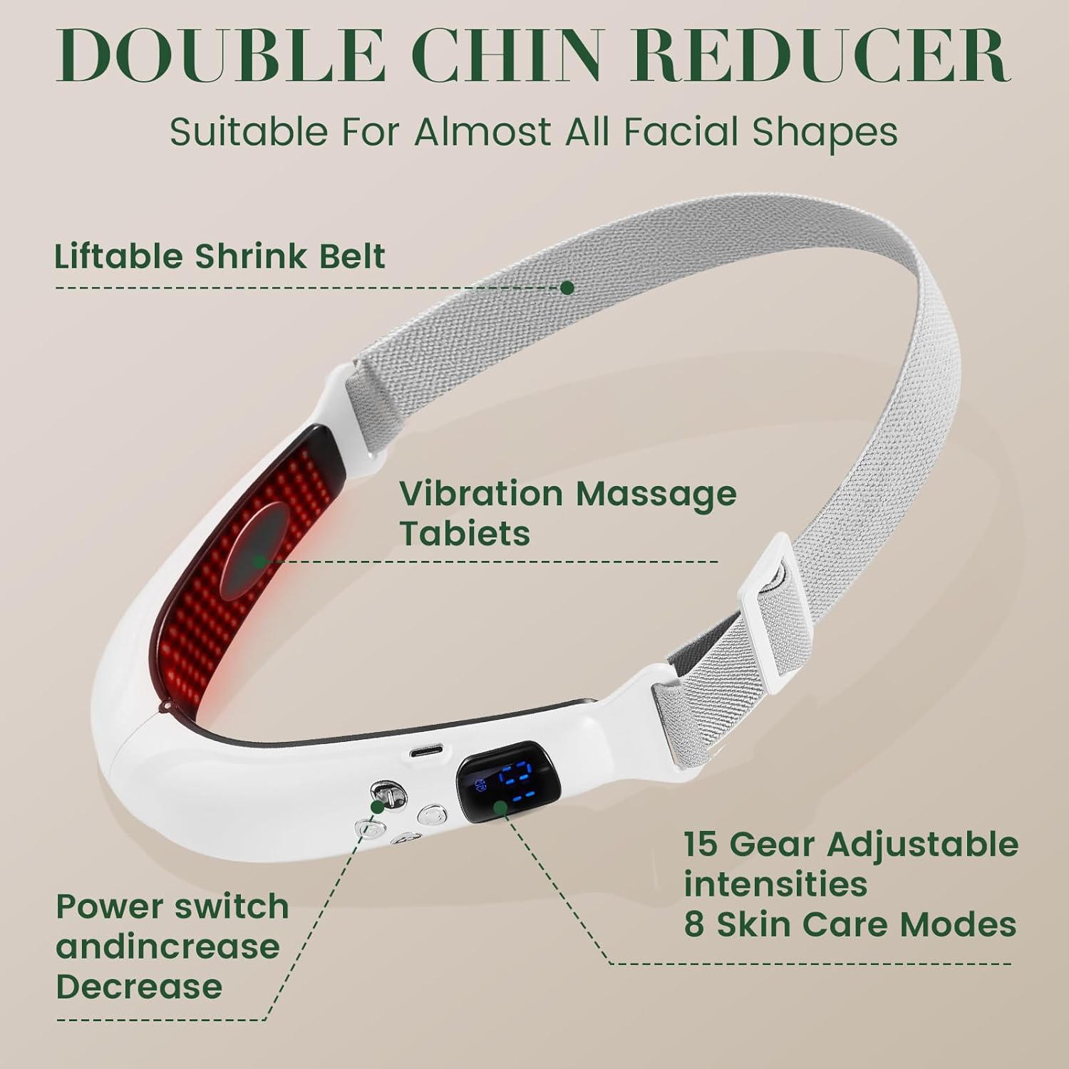Electric Double Chin Device and V-Face Machine with 6 Modes and 12 Gear Adjustable Intensities - for Jawline Sculptor and Face Slimmer - White - Image 3