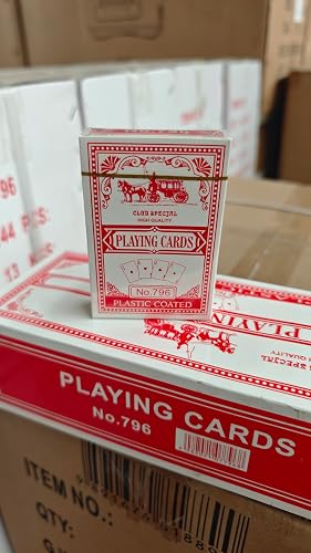 No. 796 Plastic-Coated Playing Cards, Red, 12-Pack