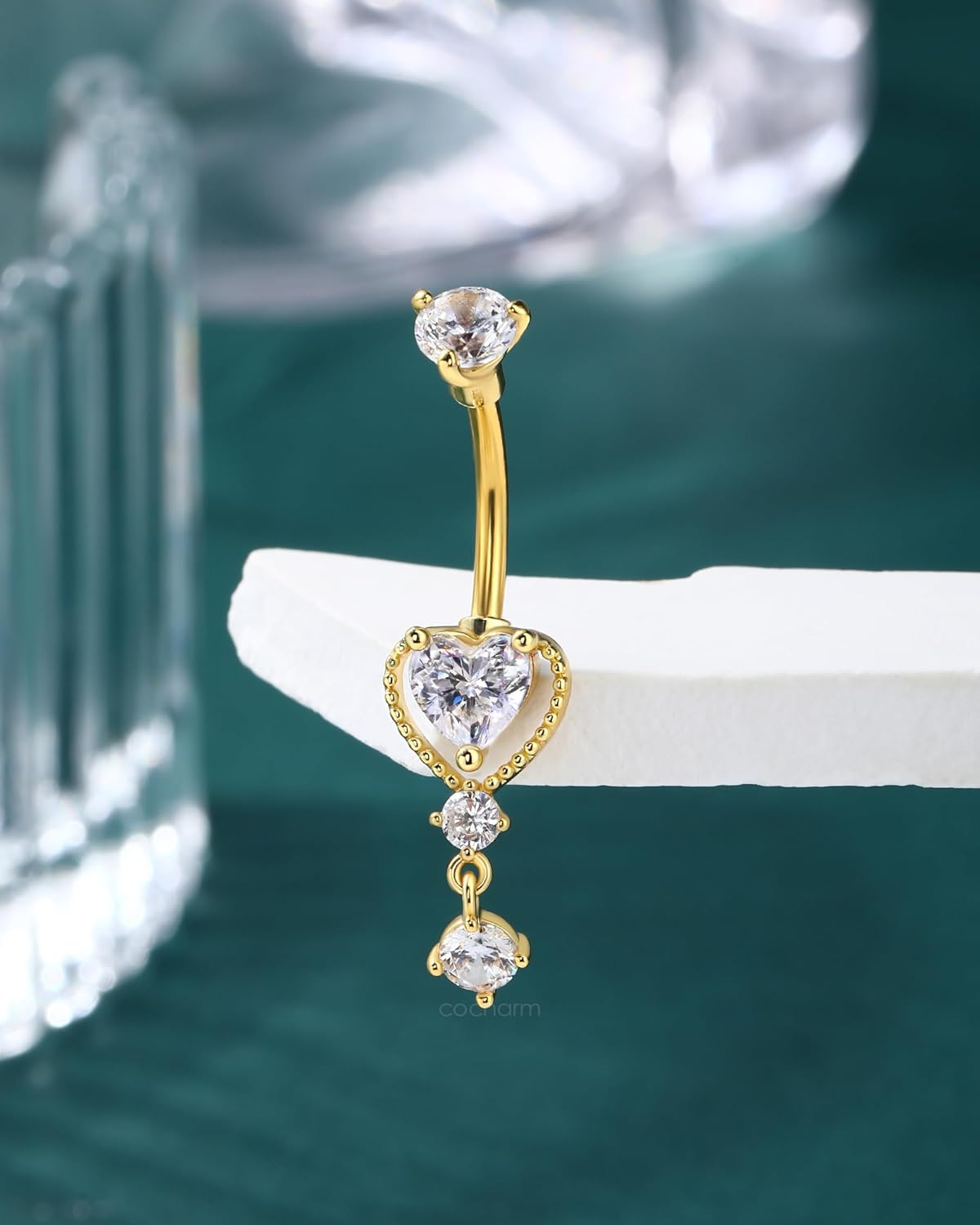 COCHARM Dangle Belly Button Rings 14G Heart Belly Navel Rings for Women Surgical Steel Navel Piercing Jewelry - Image 4