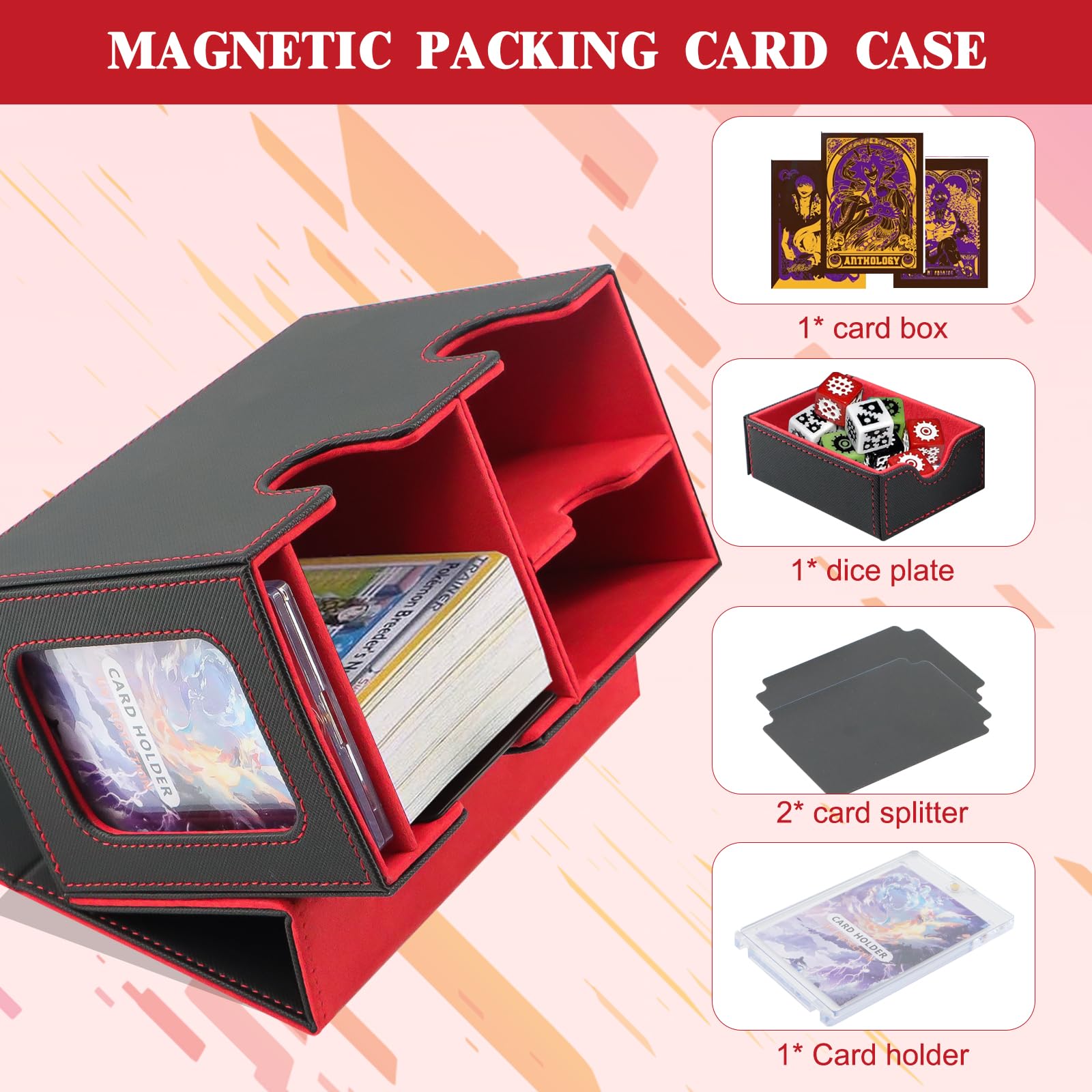 Lafo MTG Deck Box Mit Sichtfenster – Für 200+ Karten, Magnetisch, Mit Würfelfach
