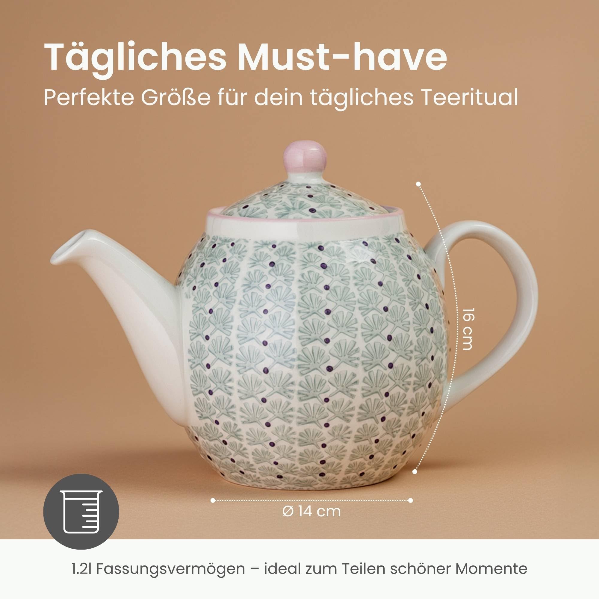 Bloomingville Dzbanek do herbaty Maya, zielony, ceramika, miętowa zieleń