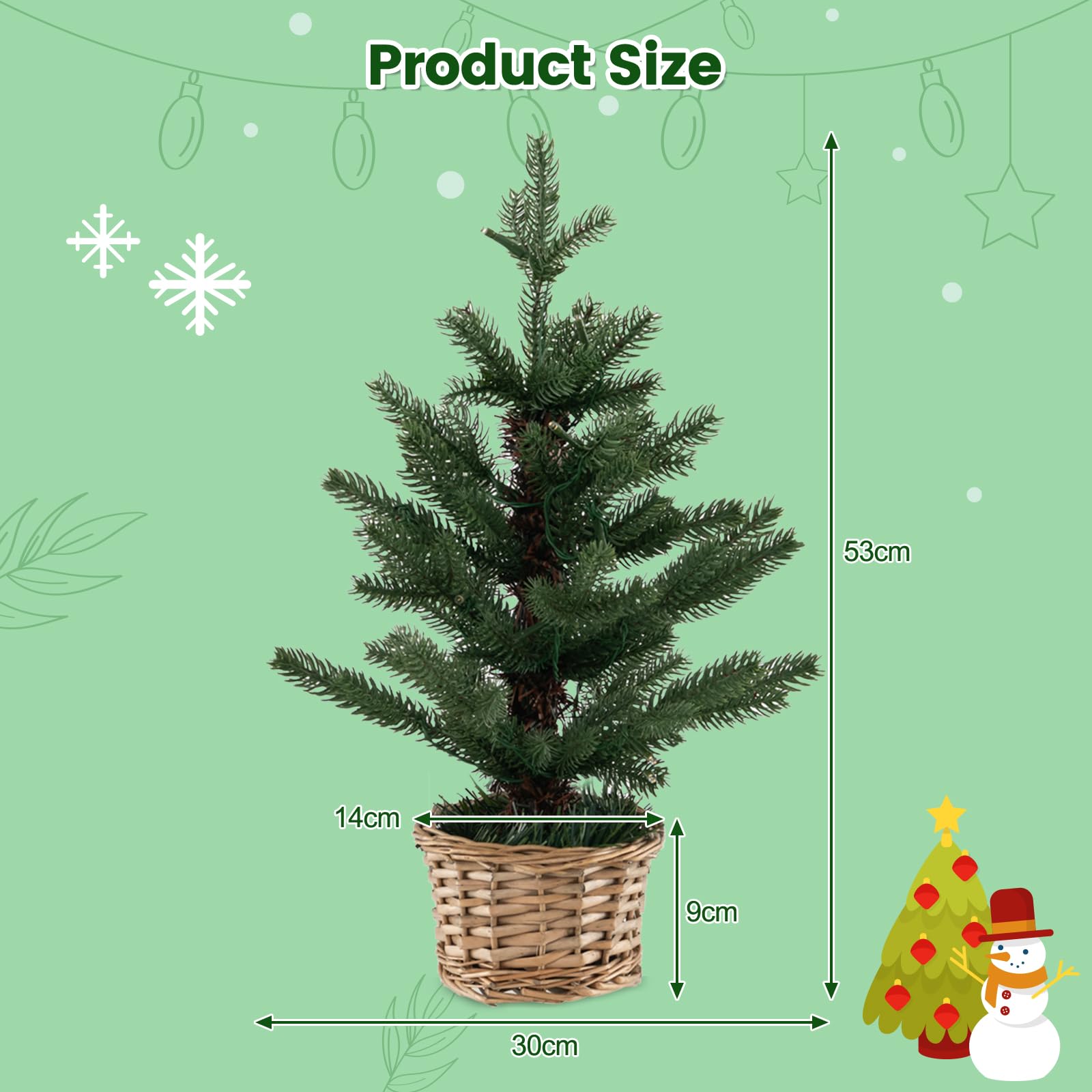 Árbol de Navidad preiluminado 60 cm/90 cm, árbol Artificial Mesa 2 pies/3 pies con Base, Luces LED, pequeña decoración navideña Interior y Regalo(2ft)