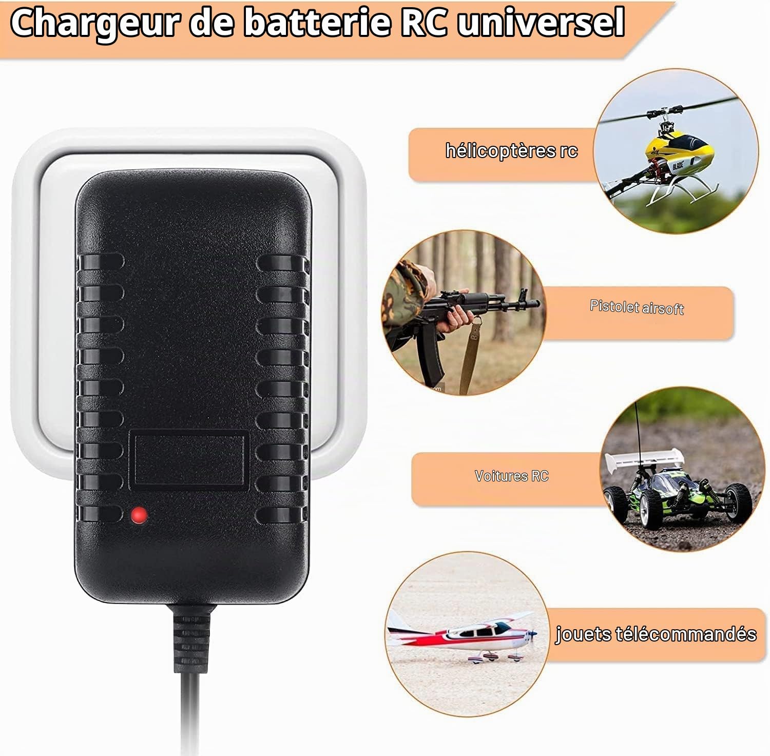 Aliwisdom Universel Chargeur Batterie RC pour 2.4V-12V (2S-10S) NIMH & NICD Batterie avec SM 2P, Tamiya/KET 2P, XH 2.54, Mini Tamiya, Huanqi, JST, Futaba/JR, T Plug Connecteur Câble pour Voiture RC