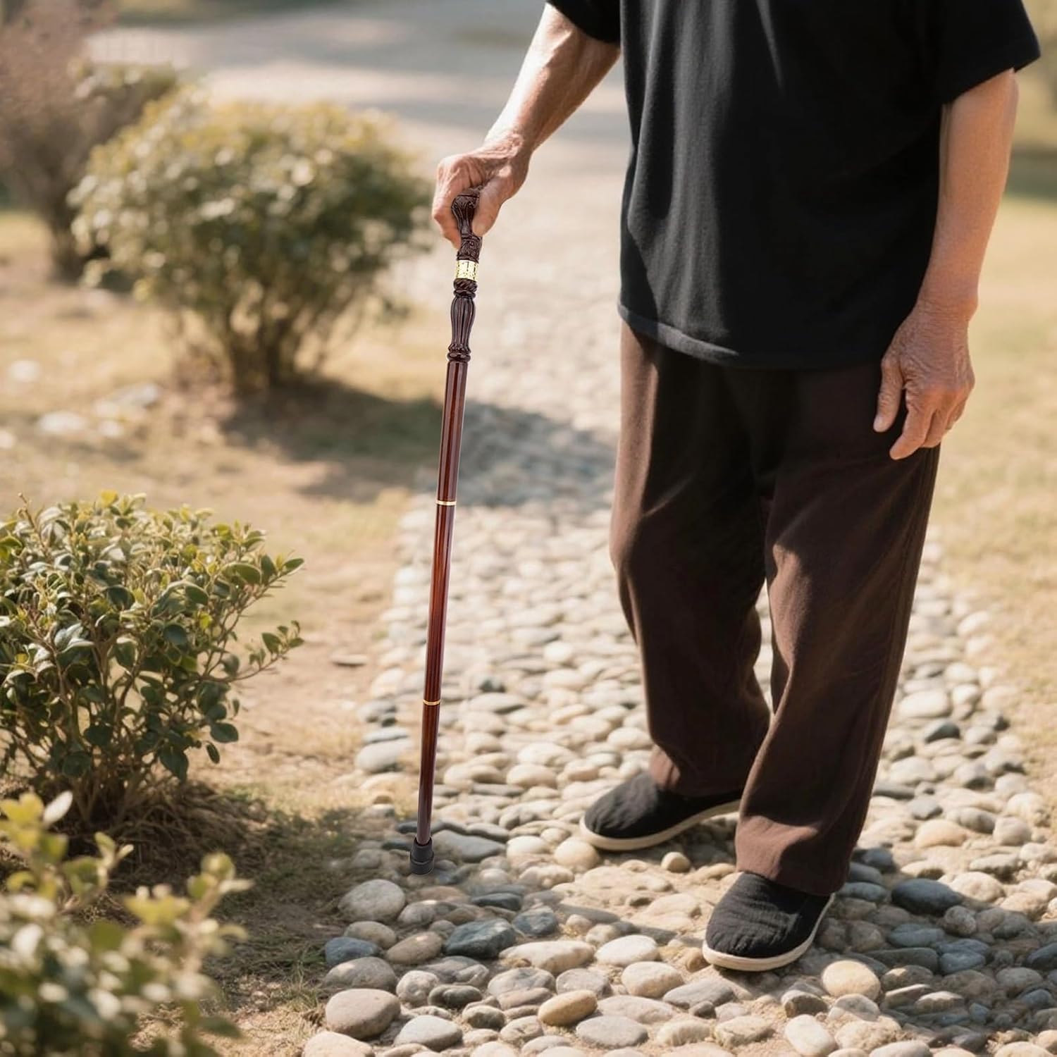 37.4in Brown Creative Round Wooden Fashion Walking Stick, Sticks for Seniors Decorative Cospaly Wood Walking Cane