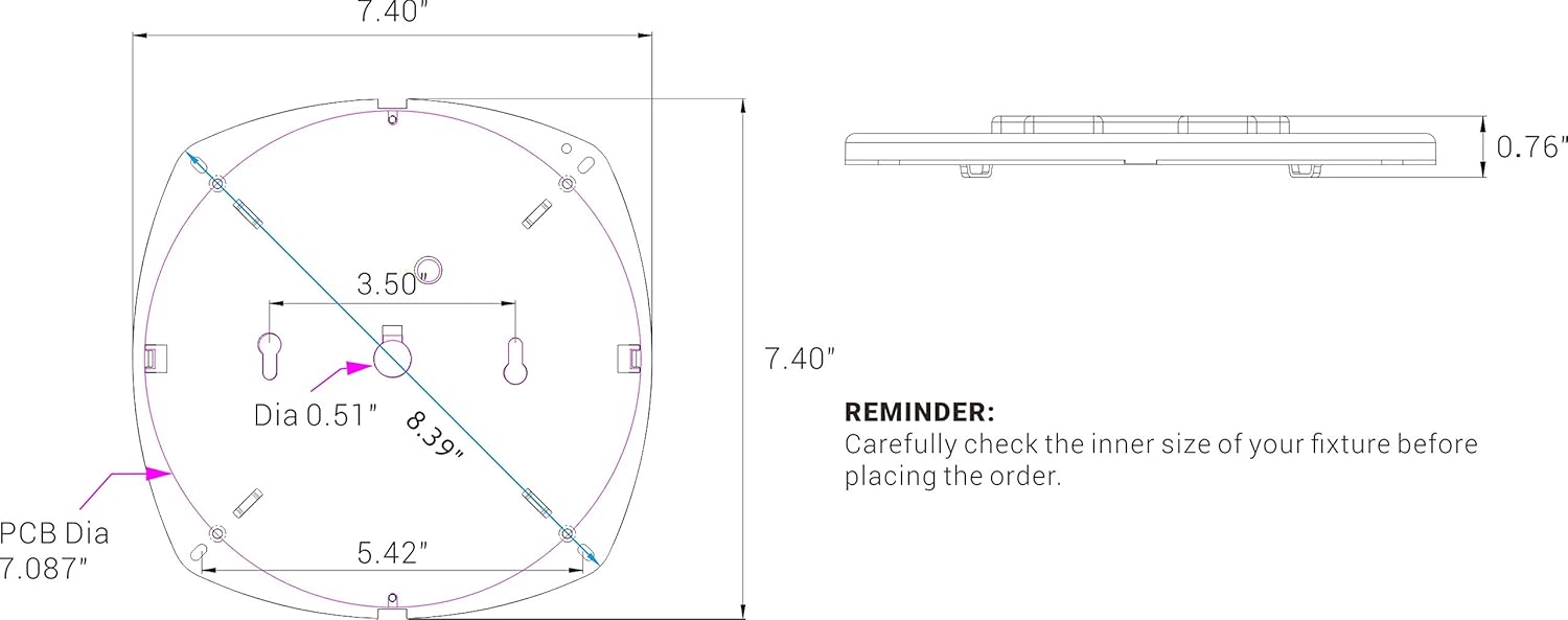 Diagram showing surface mounting method for the LED Light Engine, securing it with four self-tapping screws.